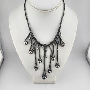 Statement Necklace Gray Faux Pearl‎ Dangle Silver Tone Costume Jewelry